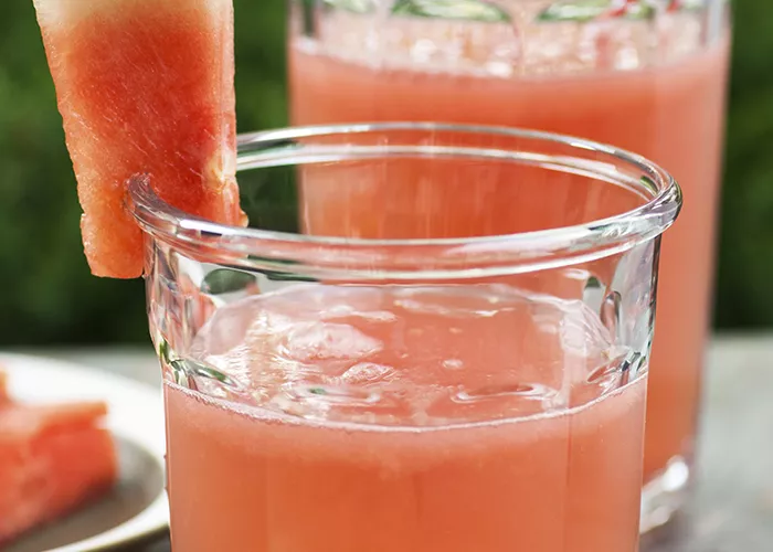 Two glass of Watermelon Pucker® garnished with watermelon piece