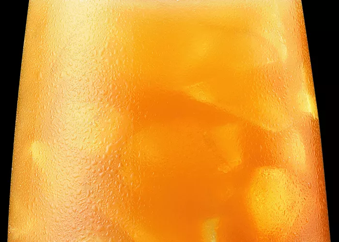 A glass filled with bardstown sling with ice cubes