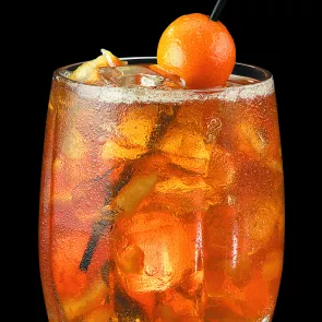 Glass of Maker's Mark® and Kumquat Marmalade garnished with a kumquat.