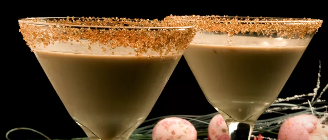 Two glasses of Chocolate Martini garnished with sugar rim.
