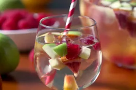 Thumbnail of a video which features recipe of Peach Sangria