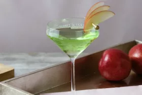 Thumbnail of a video explaining "How  to Make an Appletini" in bartending 101